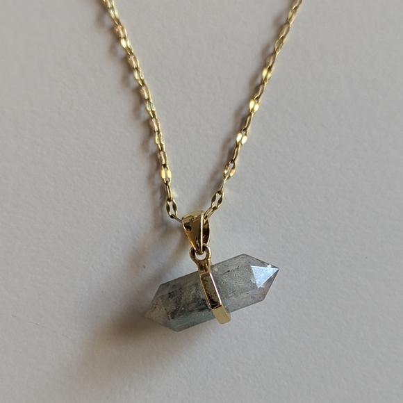 Labradorite Crystal Charm Necklace 14k Gold-plated Stainless Steel Adjustable - Picture 5 of 13